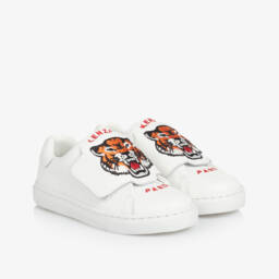 KENZO KIDS-White Leather Tiger Trainers | Childrensalon