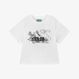 KENZO KIDS-White Organic Cotton Zoo Animals T-Shirt | Childrensalon