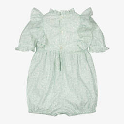 Kidiwi-Baby Girls Green Hand-Smocked Cotton Shortie | Childrensalon