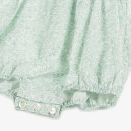 Kidiwi-Baby Girls Green Hand-Smocked Cotton Shortie | Childrensalon