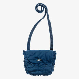 Girls Blue Hand-Embroidered Velvet Shoulder Bag (19cm)