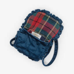 Kidiwi-Girls Blue Hand-Embroidered Velvet Shoulder Bag (19cm) | Childrensalon