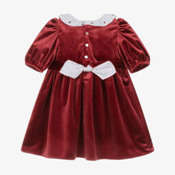 Kidiwi-Girls Burgundy Red Smocked Velvet Dress | Childrensalon