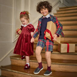 Kidiwi-Girls Burgundy Red Smocked Velvet Dress | Childrensalon