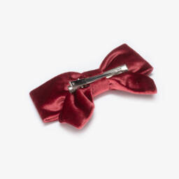 Kidiwi-Girls Burgundy Red Velvet Bow Hair Clip with Floral Embroidery | Childrensalon
