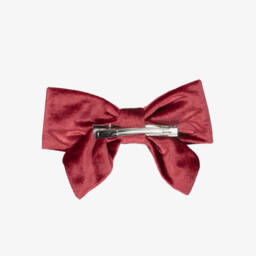 Kidiwi-Girls Burgundy Red Velvet Bow Hair Clip with Floral Embroidery | Childrensalon