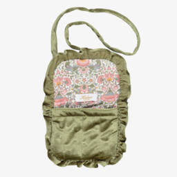 Kidiwi-Girls Green Hand-Embroidered Velvet Shoulder Bag (19cm) | Childrensalon