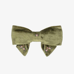 Kidiwi-Girls Olive Green Smocked Velvet Dress | Childrensalon