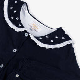 Kidiwi-Girls Navy Blue Hand-Embroidered Corduroy Dress | Childrensalon