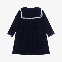 Kidiwi-Girls Navy Blue Hand-Embroidered Corduroy Dress | Childrensalon