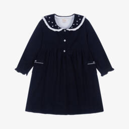 Kidiwi-Платье синее из вельвета с ручной вышивкой для девочек | Childrensalon