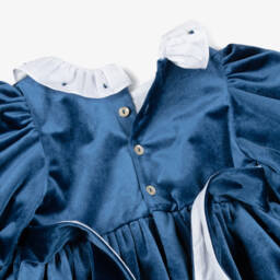 Kidiwi-Girls Navy Blue Smocked Velvet Dress | Childrensalon