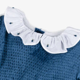 Kidiwi-Girls Navy Blue Smocked Velvet Dress | Childrensalon