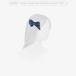 Kidiwi-Girls Navy Blue Velvet Bow Hair Clip with Floral Embroidery | Childrensalon