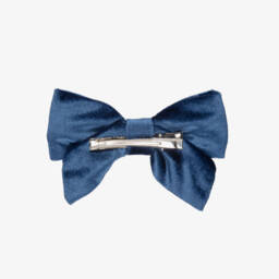 Kidiwi-Girls Navy Blue Velvet Bow Hair Clip with Floral Embroidery | Childrensalon