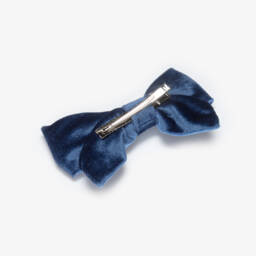 Kidiwi-Girls Navy Blue Velvet Bow Hair Clip with Floral Embroidery | Childrensalon