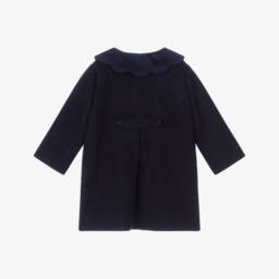 Kidiwi-Girls Navy Blue Wool Coat with Velvet Collar | Childrensalon