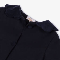 Kidiwi-Girls Navy Blue Wool Coat with Velvet Collar | Childrensalon