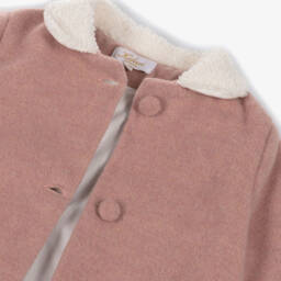 Kidiwi-Girls Pink Wool Coat with Bouclé Collar | Childrensalon