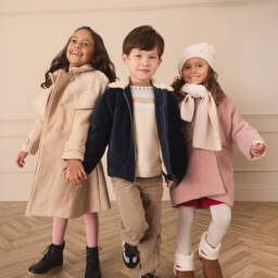 Kidiwi-Girls Pink Wool Coat with Bouclé Collar | Childrensalon