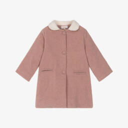 Kidiwi-Girls Pink Wool Coat with Bouclé Collar | Childrensalon
