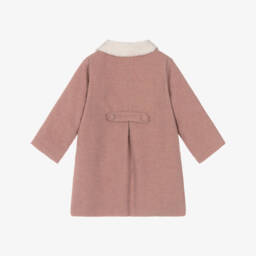 Kidiwi-Girls Pink Wool Coat with Bouclé Collar | Childrensalon