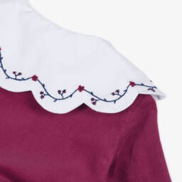 Kidiwi-Girls Red Corduroy Dress with Embroidered Scalloped Collar | Childrensalon