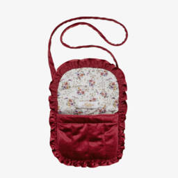 Kidiwi-Girls Red Hand-Embroidered Velvet Shoulder Bag (19cm) | Childrensalon
