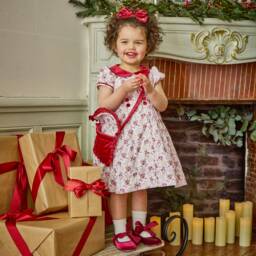 Kidiwi-Girls Red Hand-Embroidered Velvet Shoulder Bag (19cm) | Childrensalon