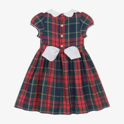 Kidiwi-Girls Red Tartan Cotton Dress with Smocking | Childrensalon