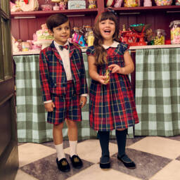 Kidiwi-Girls Red Tartan Cotton Dress with Smocking | Childrensalon