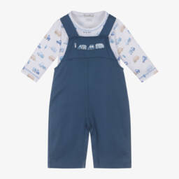 Kissy Kissy-Baby Boys Blue Pima Cotton Stop & Go Traffic Dungaree Set | Childrensalon