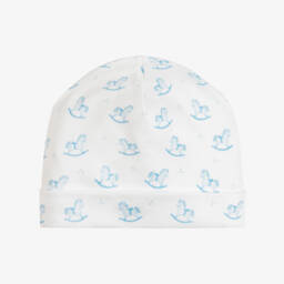 Baby Boys White & Blue Gingham Rockers Pima Cotton Hat