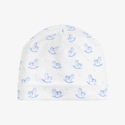 Baby Boys White & Blue Gingham Rockers Pima Cotton Hat