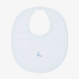 Baby Boys White & Blue Pima Cotton Bib with Embroidered Boat