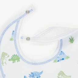 Kissy Kissy-Baby Boys White & Blue Pima Cotton Dinosaur Delight Bib | Childrensalon