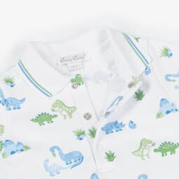 Kissy Kissy-Baby Boys White & Blue Pima Cotton Dinosaur Delight Shortie | Childrensalon