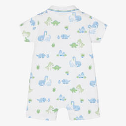 Kissy Kissy-Baby Boys White & Blue Pima Cotton Dinosaur Delight Shortie | Childrensalon