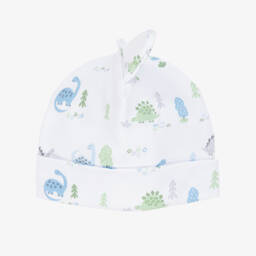 Baby Boys White & Blue Pima Cotton Dinosaur Era Hat