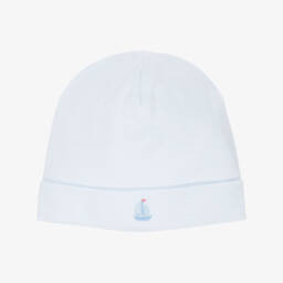قبعة قطن بيما لون أبيض وأزرق للأولاد الرضع