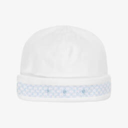 Baby Boys White Hand-Smocked Pima Cotton Hat