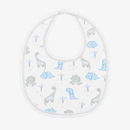 Baby Boys White Pima Cotton Dinosaur Territory Bib