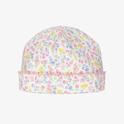 Белая хлопковая шляпа с цветочным узором для девочек