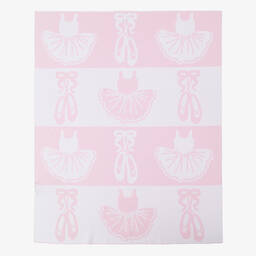 Kissy Kissy-بطانية أطفال بناتي محبوكة لون زهري وأبيض (95 سم) | Childrensalon