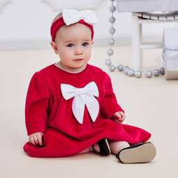 Kissy Kissy-فستان كريسماس لون أحمر للمولودات | Childrensalon