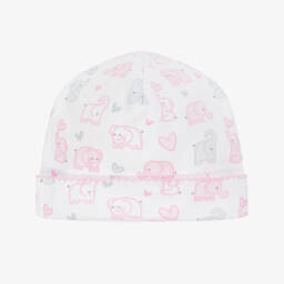 Baby Girls White Baby Elephant Hearts Pima Cotton Hat