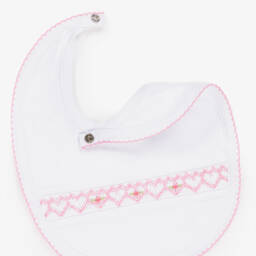 Kissy Kissy-Baby Girls White Pima Cotton Hand-Smocked Bib  | Childrensalon
