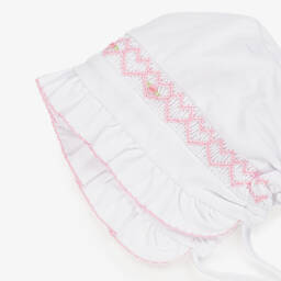 Kissy Kissy-Baby Girls White Pima Cotton Hand-Smocked Bonnet  | Childrensalon