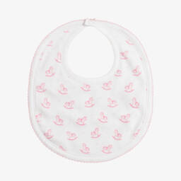 Baby Girls White & Pink Gingham Rockers Pima Cotton Bib