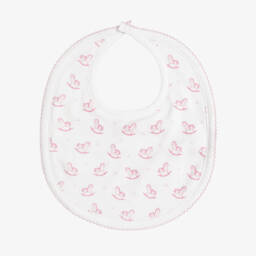 Baby Girls White & Pink Gingham Rockers Pima Cotton Bib